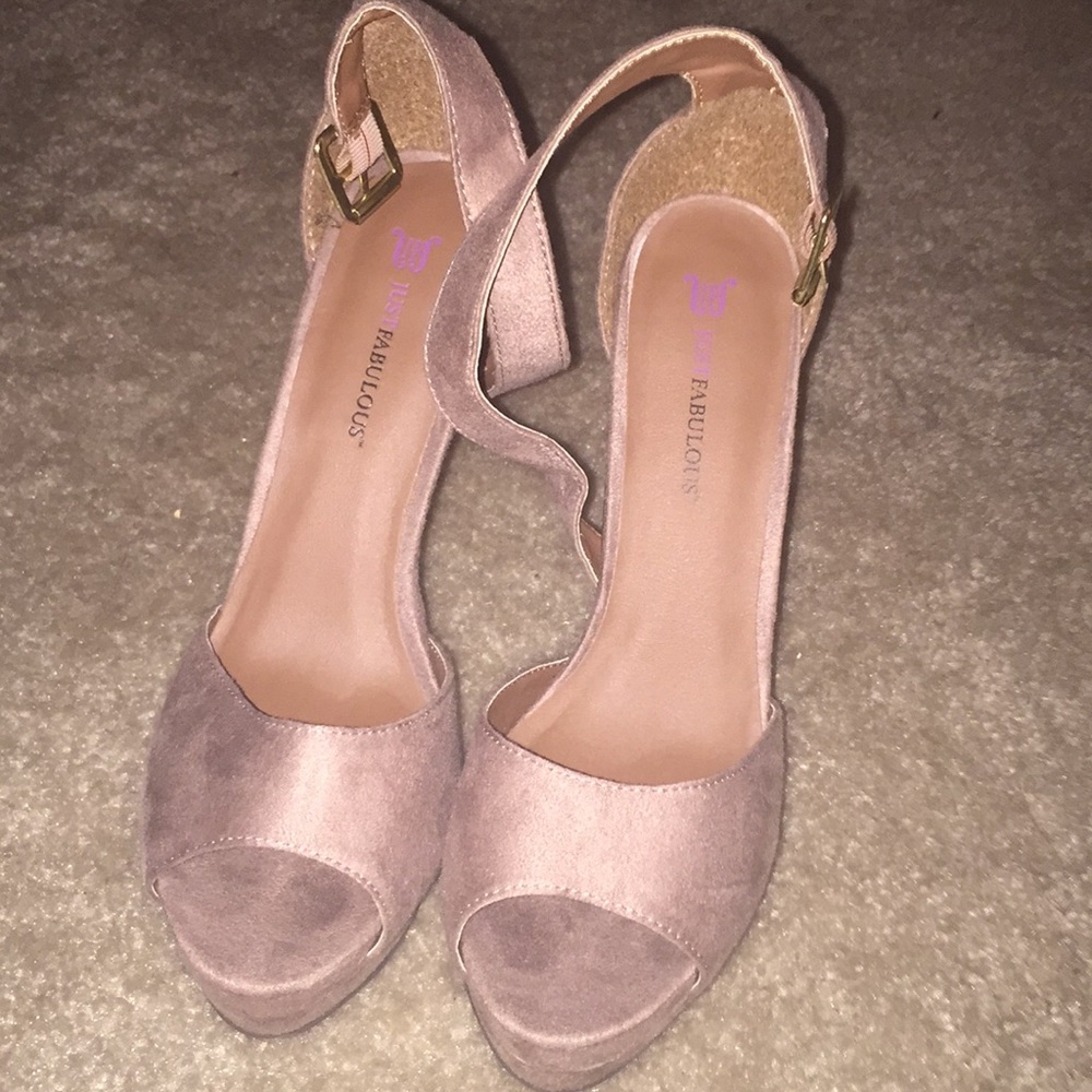 Just fab tan suede stacked heels new